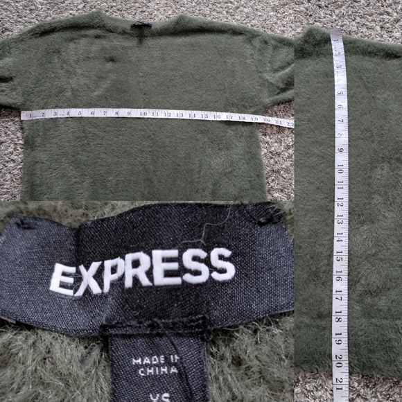 ✨3/$15 Express Green Feather Eyelash Fuzzy Long Sleeve Sweater XS - Picture 9 of 9